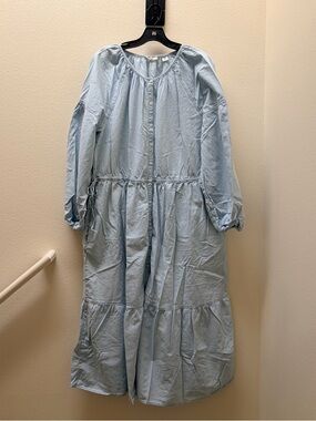 Levis Long Sleeve Cinched Cotton Maxi Blue Dress XXL